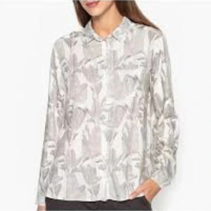 Harris Wilson Cesarine Birds Botanical Print White Grey Viscose  Button Up Shirt